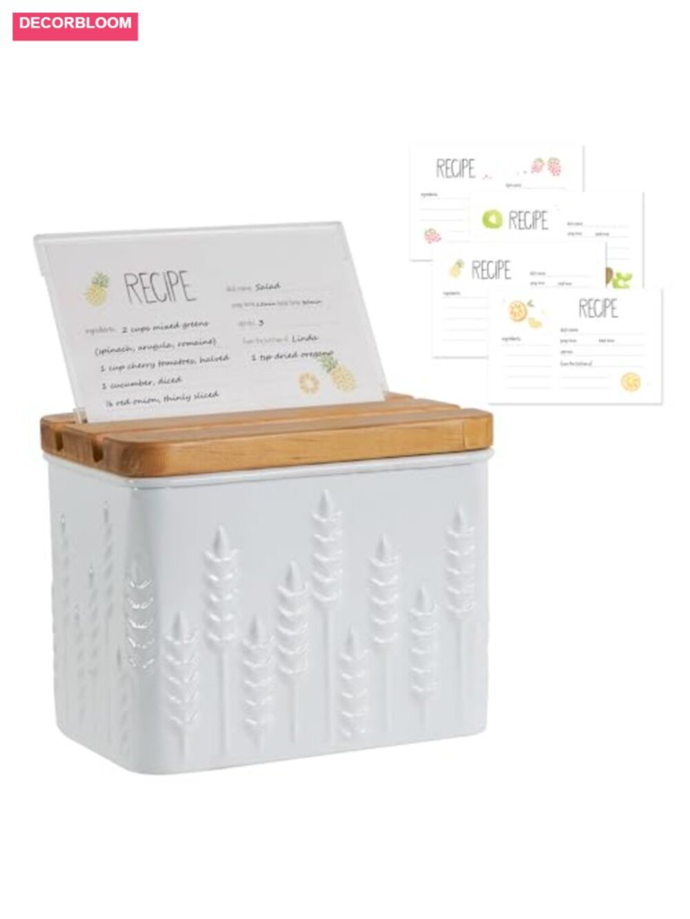 4x6 Recipe Box with Cards Dividers Set Metal Pine Wood 250 Card Capacity